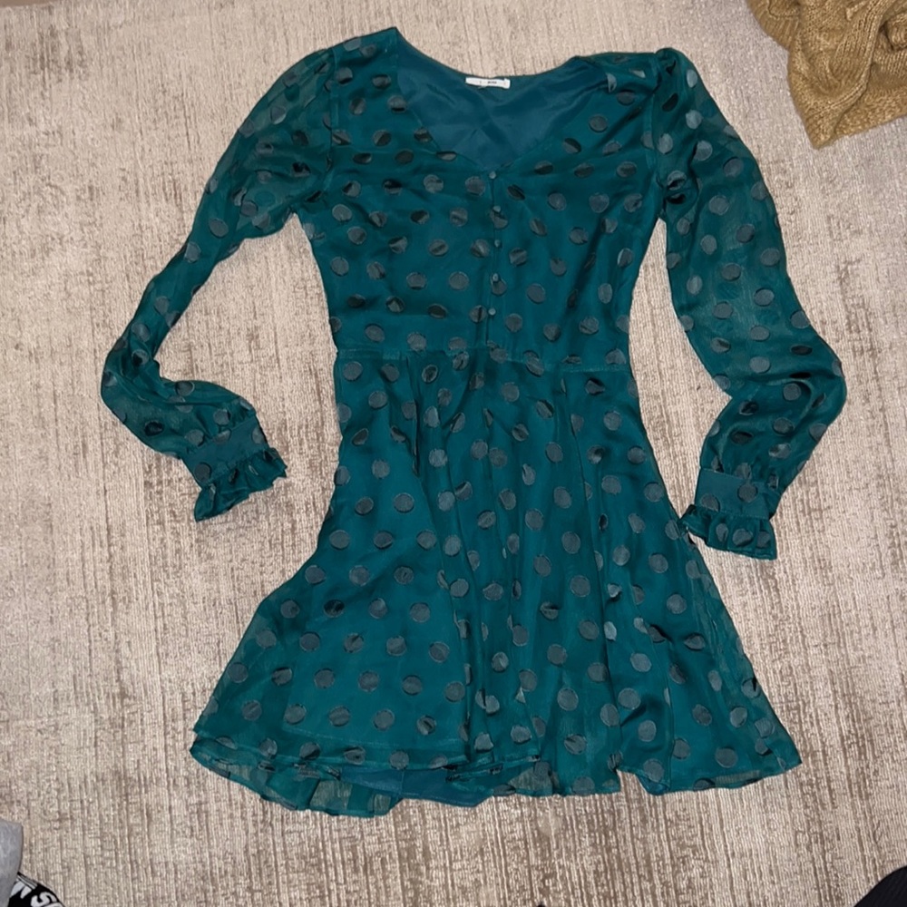 Emerald green polka dot dress